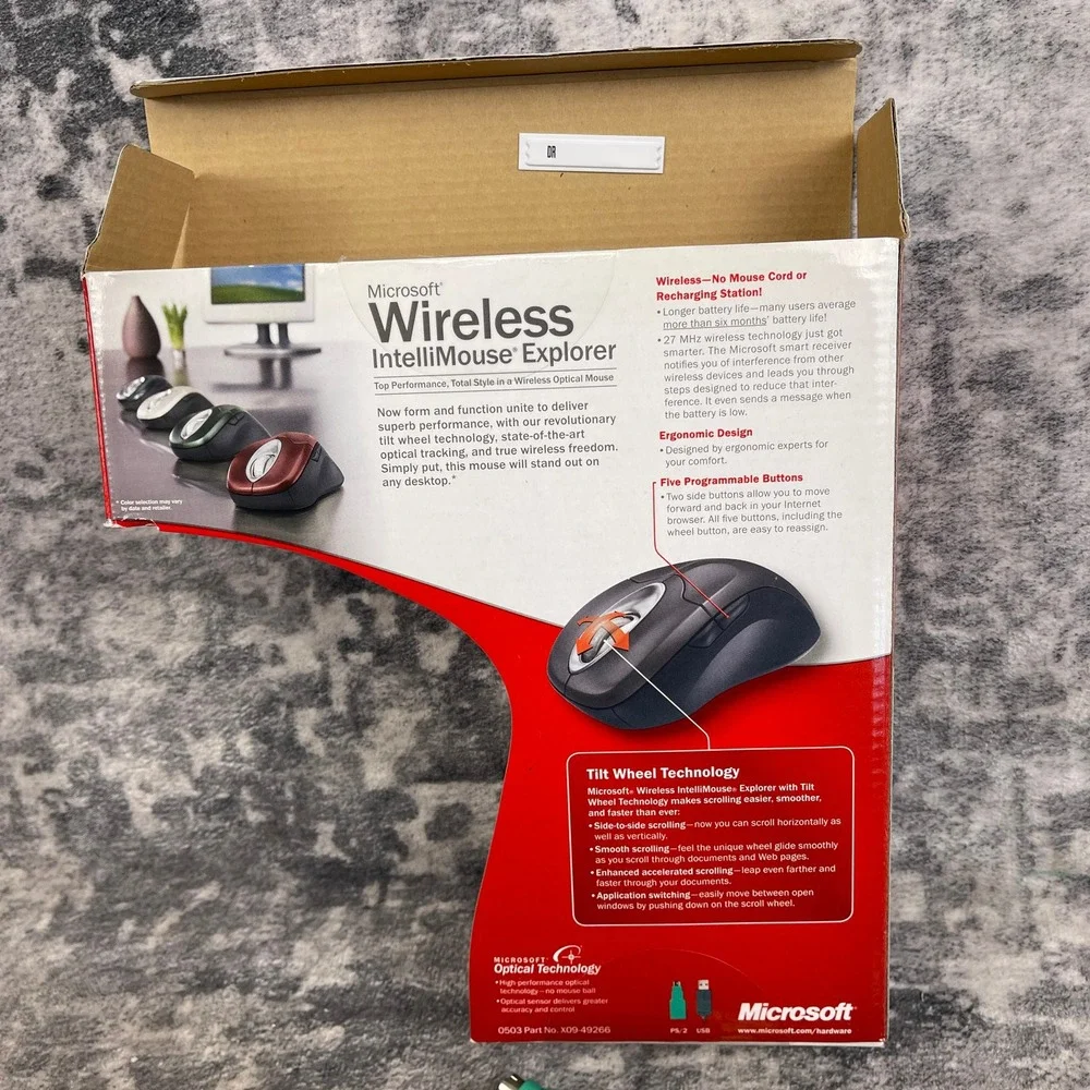 Vtg Microsoft Wireless IntelliMouse Explorer 2.0 Blue Y2K CIB Tested